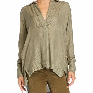 Free People On The Road Green Striped Tee